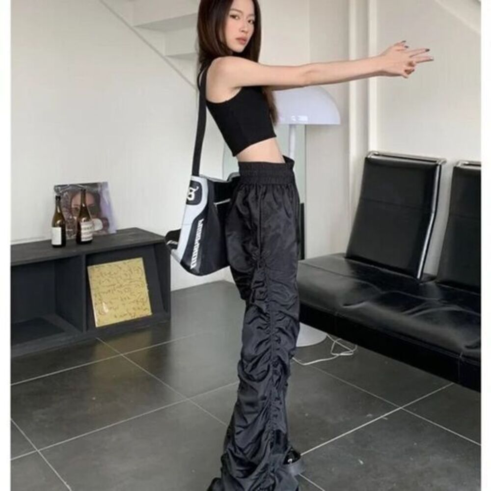 Micas Y2k Kpopstyle Style Gathered Drawstring‎ Wide Leg Cargo Pants Size M - Picture 16 of 16